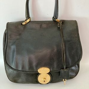 BALENCIAGA PARIS Saddle Work Bag in Distressed Black Suede Leather